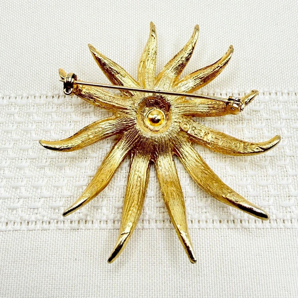 Vintage Big BSK Gold Tone Flower Brooch Pin